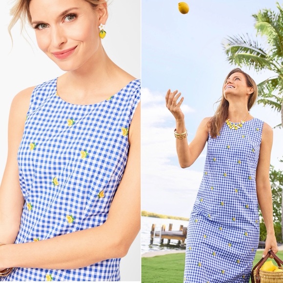 Talbots Lemons & Gingham Shift Dress Size 8 - Picture 2 of 11
